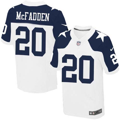 Nike Cowboys #20 Darren McFadden White Thanksgiving Throwback Men's Stitched NFL Elite Jersey - Click Image to Close